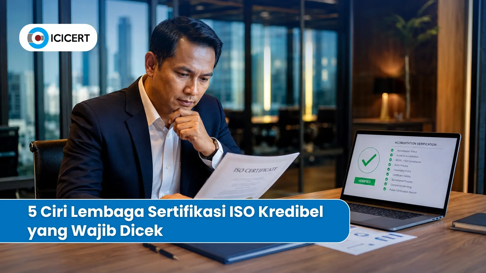 Ilustrasi proses audit lapangan oleh lembaga sertifikasi ISO kredibel.